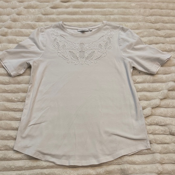 Chico's Tops - Chico's White Short-Sleeve Top with Crochet Yoke